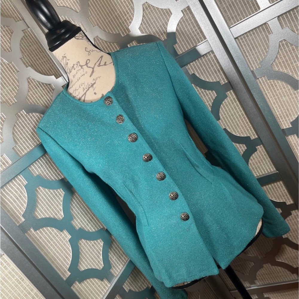 Elegant Teal Women's Jacket St. John Black Label Sz 10